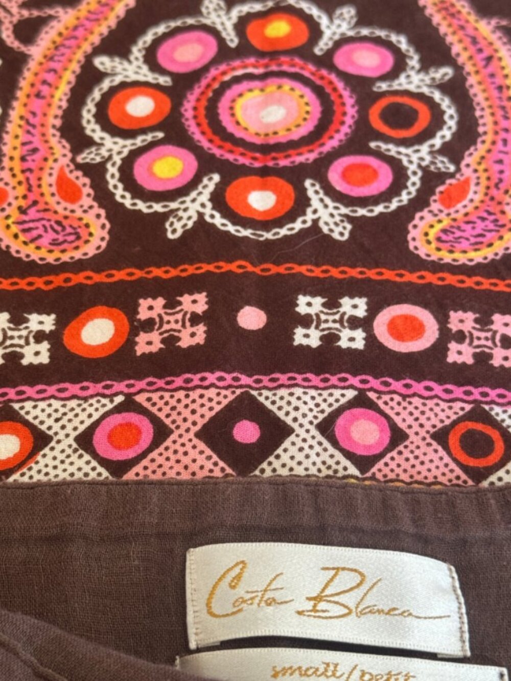 Costa Blanca Boho Print A-Line Skirt Small Beaded 100% Cotton Y2K Festival Women - Picture 3 of 7